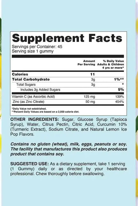 Livs Vitamin-C & Zinc Lemon Ice Pop Flavor 45 Gummies My Store